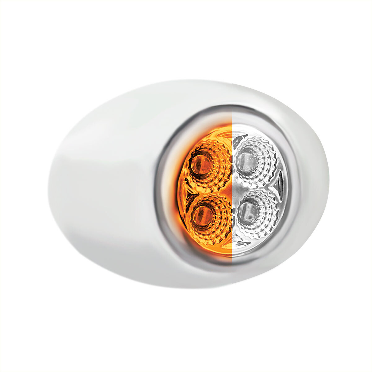Double Fury White Auxiliary to Amber Primary Function 4 LED P3 Style Round Light with Chrome Bezel