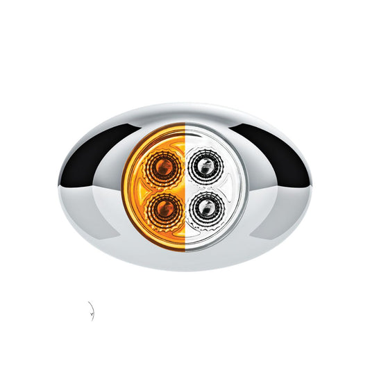 Double Fury White Auxiliary to Amber Primary Function 4 LED P3 Style Round Light with Chrome Bezel