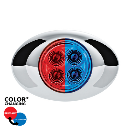 Double Fury Blue Auxiliary to Red Primary Function 4 LED P3 Style Round Light with Chrome Bezel