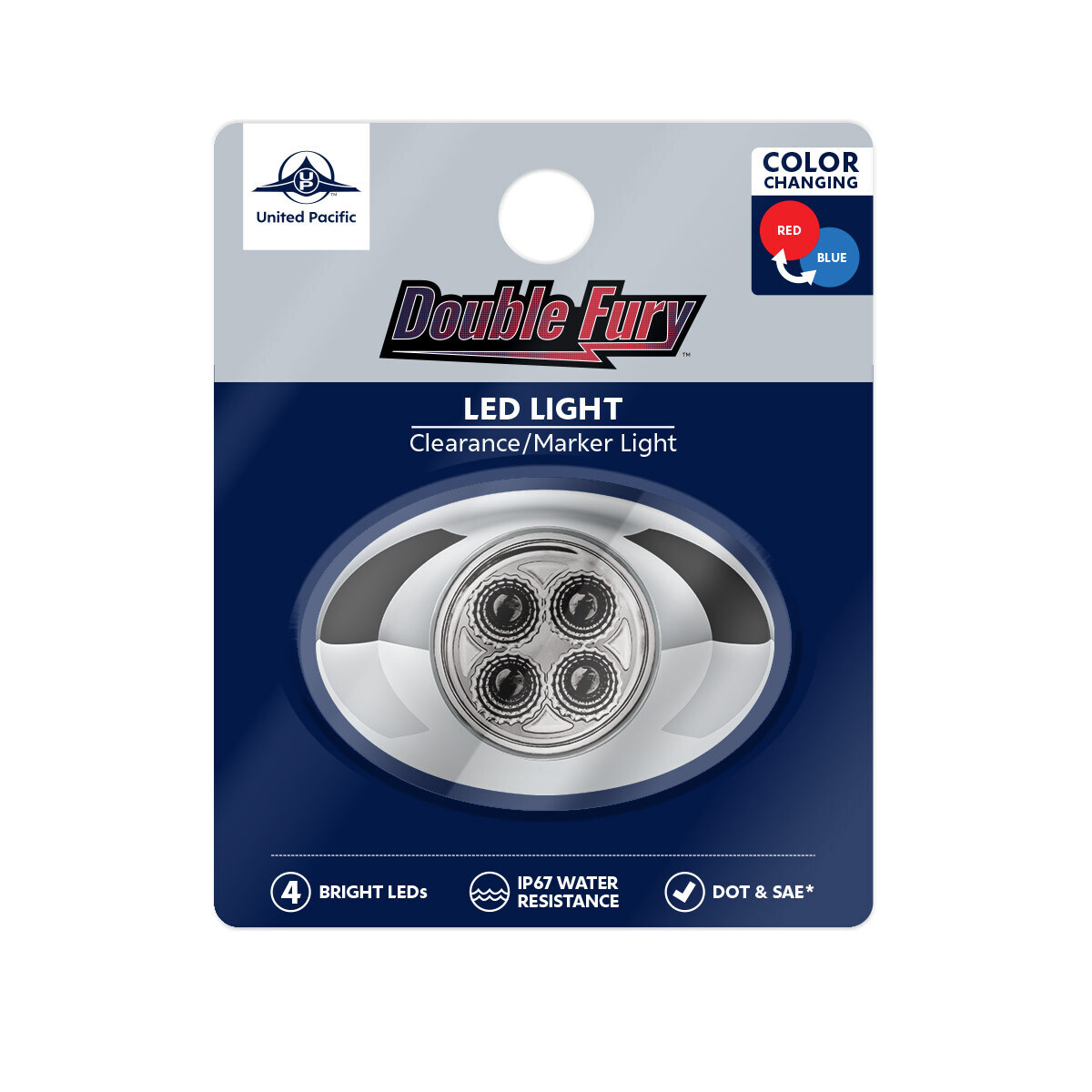 Double Fury Blue Auxiliary to Red Primary Function 4 LED P3 Style Round Light with Chrome Bezel
