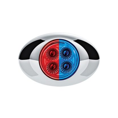 Double Fury Blue Auxiliary to Red Primary Function 4 LED P3 Style Round Light with Chrome Bezel