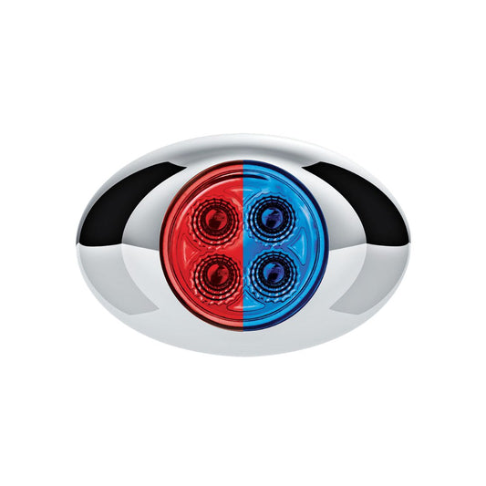 Double Fury Blue Auxiliary to Red Primary Function 4 LED P3 Style Round Light with Chrome Bezel
