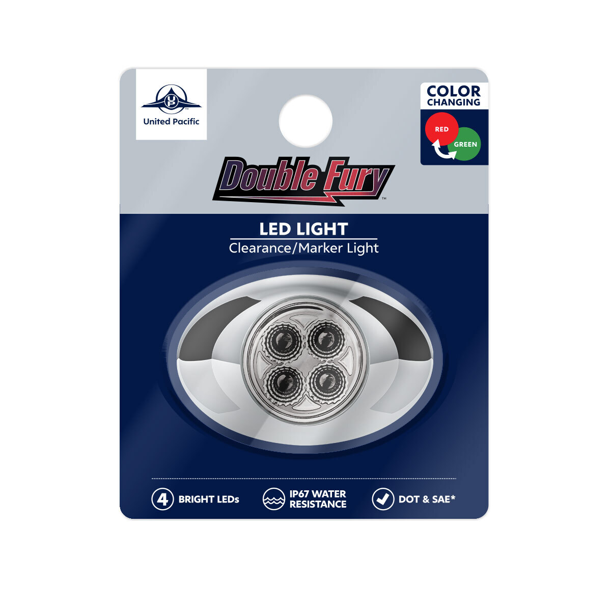 Double Fury Green Auxiliary to Red Primary Function 4 LED P3 Style Round Light with Chrome Bezel