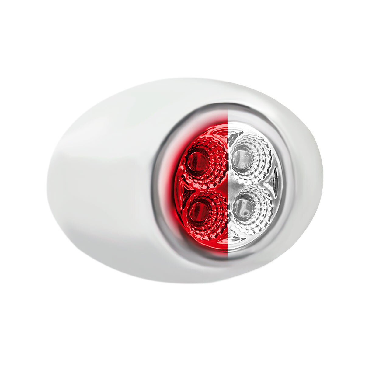 Double Fury White Auxiliary to Red Primary Function 4 LED P3 Style Round Light with Chrome Bezel