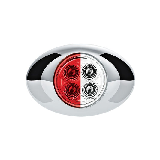 Double Fury White Auxiliary to Red Primary Function 4 LED P3 Style Round Light with Chrome Bezel