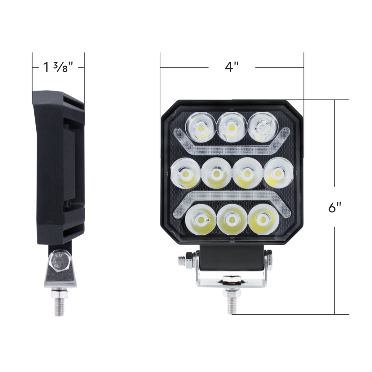 10 High Power LED 4" Square Work Light with "U" LED Light Guide