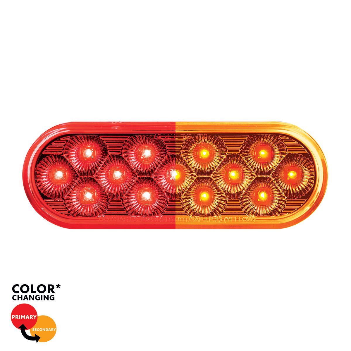 Double Fury Amber Auxiliary to Red Primary Dual Function 13 LED 6" Oval Light
