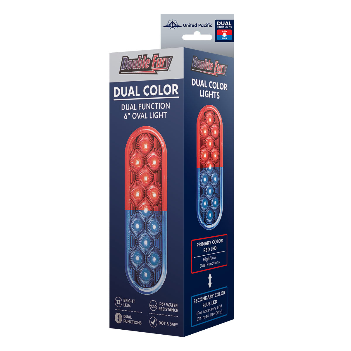 Double Fury Blue to Red Primary Dual Function 13 LED 6" Oval Light