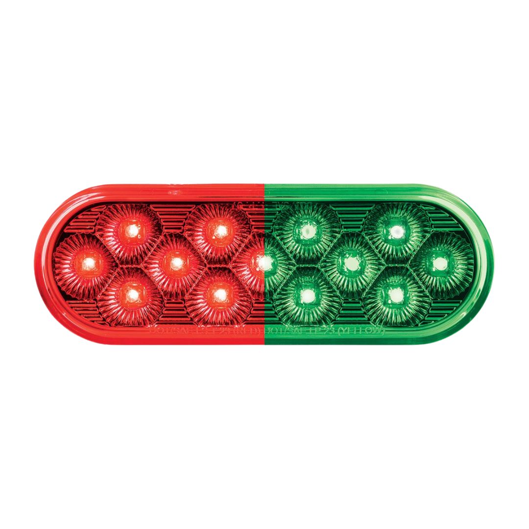 Double Fury Green to Red Primary Dual Function 13 LED 6" Oval Light