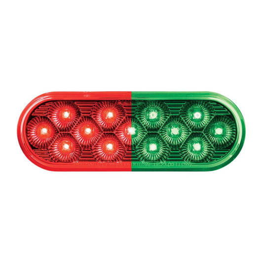 Double Fury Green to Red Primary Dual Function 13 LED 6" Oval Light