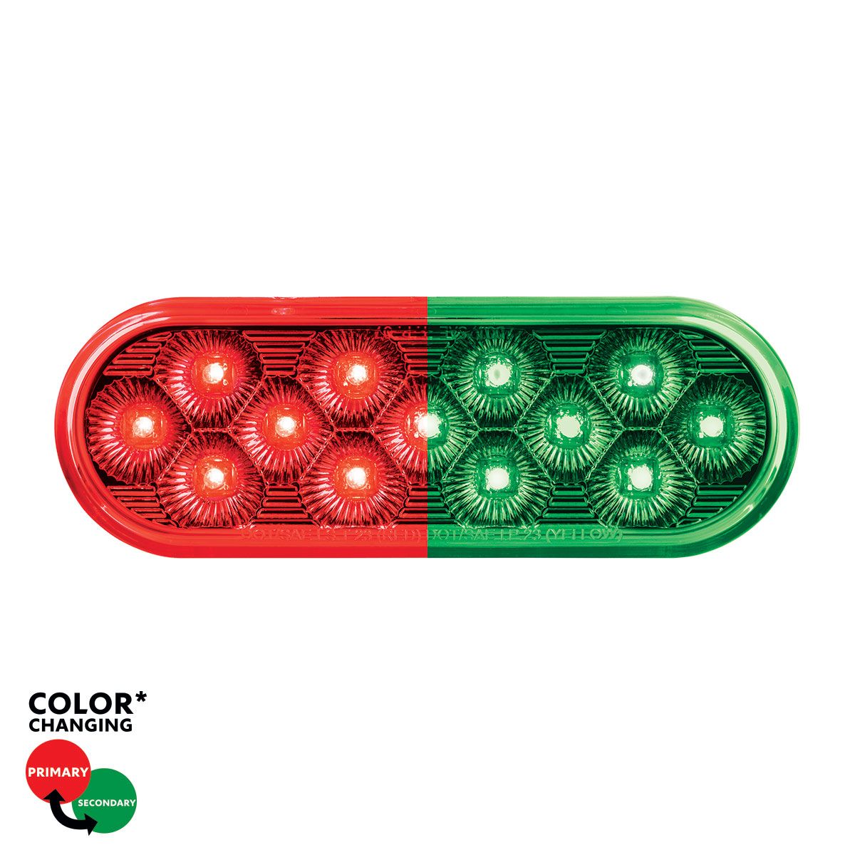 Double Fury Green to Red Primary Dual Function 13 LED 6" Oval Light