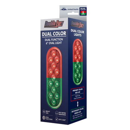 Double Fury Green to Red Primary Dual Function 13 LED 6" Oval Light