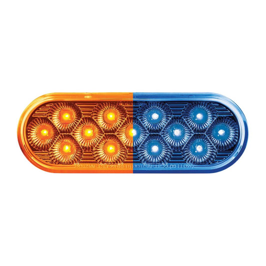 Double Fury Blue to Amber Primary Dual Function 13 LED 6" Oval Light