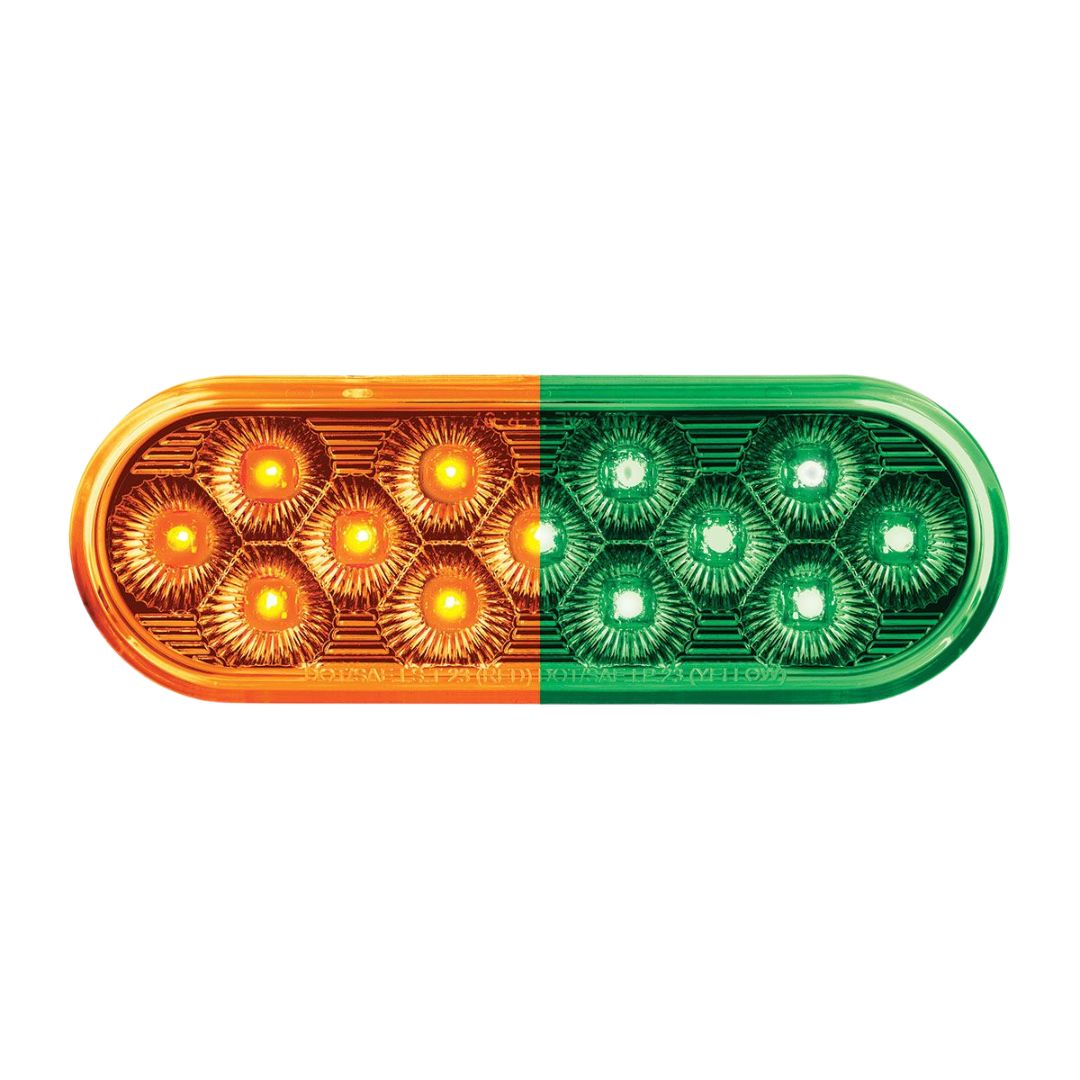 Double Fury Green to Amber Primary Dual Function 13 LED 6" Oval Light