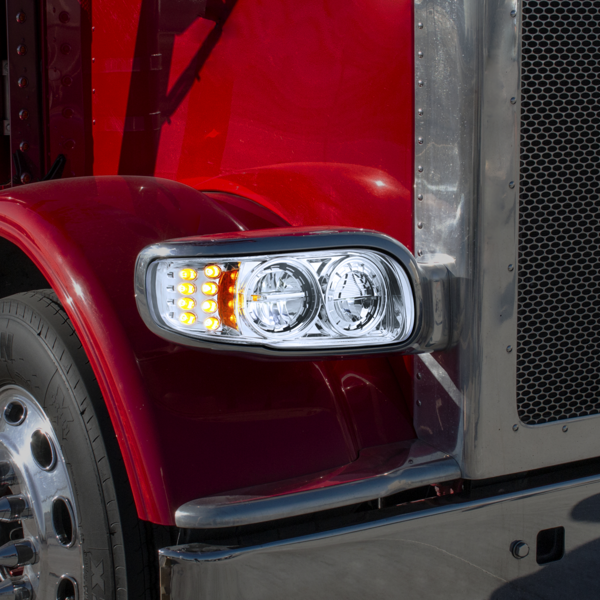 Peterbilt 388, 389, 567 LED Headlight with 8 LED Turn and 4 LED Position Light