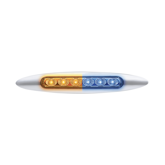 Double Fury Blue Auxiliary to Amber Dual Function 6 LED 6" Light with Chrome Bezel