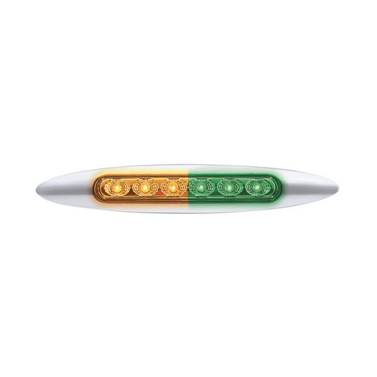 Double Fury Green Auxiliary to Amber Dual Function 6 LED 6" Light with Chrome Bezel