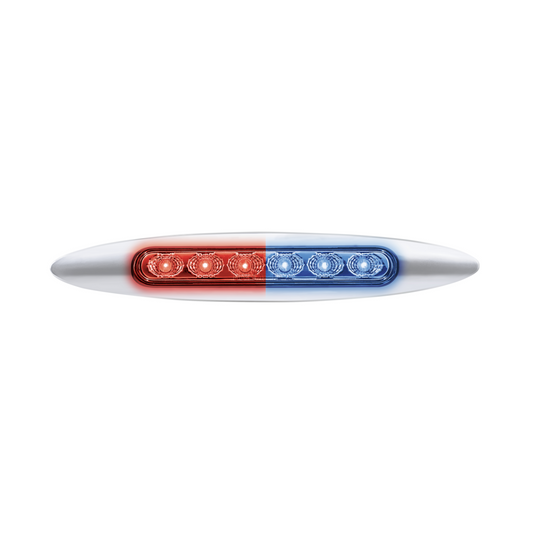 Double Fury Blue Auxiliary to Red Dual Function 6 LED 6" Light with Chrome Bezel