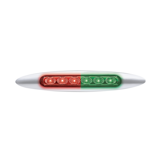 Double Fury Green Auxiliary to Red Dual Function 6 LED 6" Light with Chrome Bezel