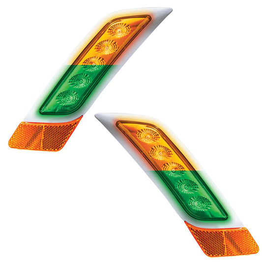Peterbilt 579 Double Fury Green Auxiliary to Amber Primary Function 5 LED Fender Turn Signal Light
