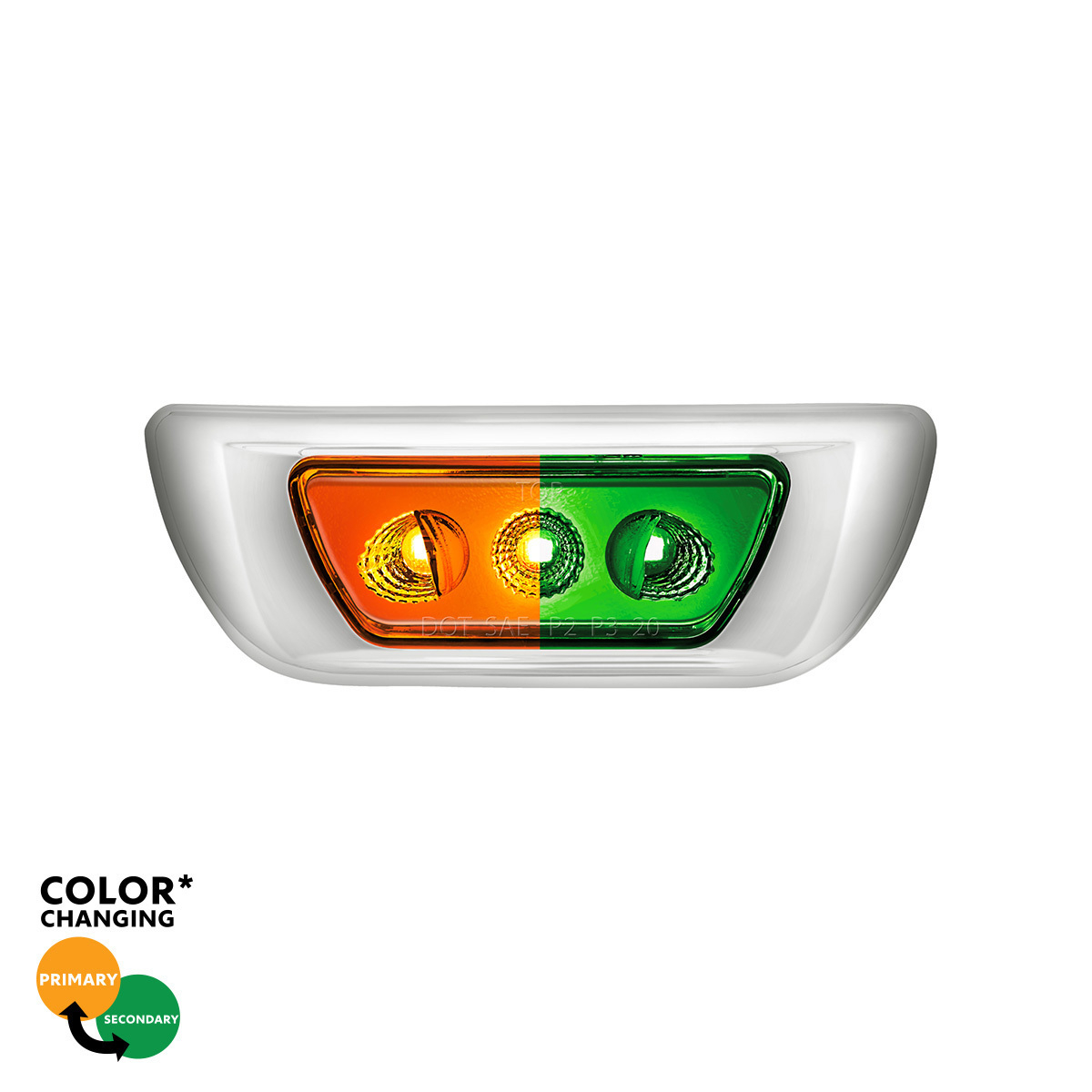 Kenworth T680 and Peterbilt 579 Double Fury Green Auxiliary to Amber Primary function 3 LED Cab Light