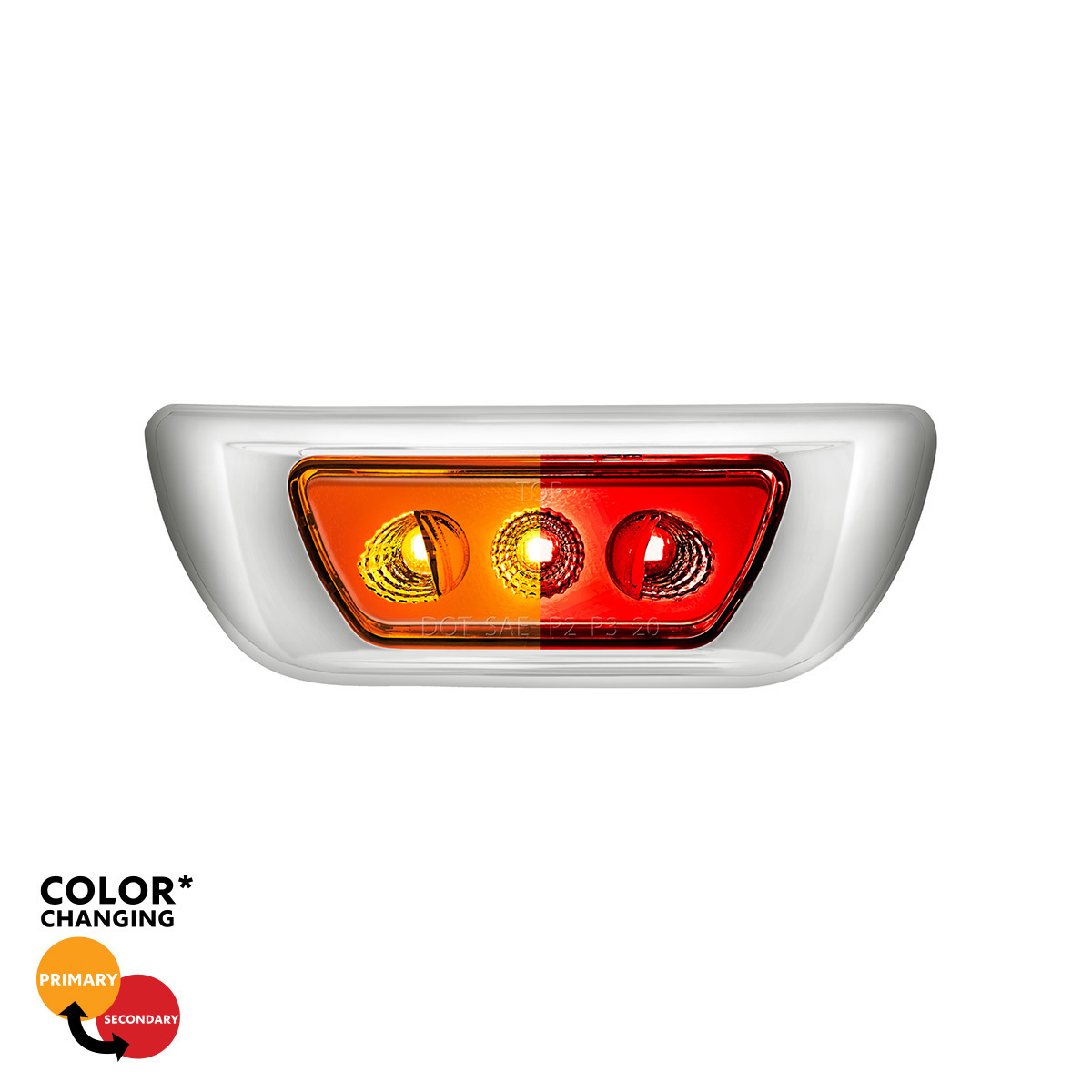 Kenworth T680 and Peterbilt 579 Double Fury Red Auxiliary to Amber Primary function 3 LED Cab Light