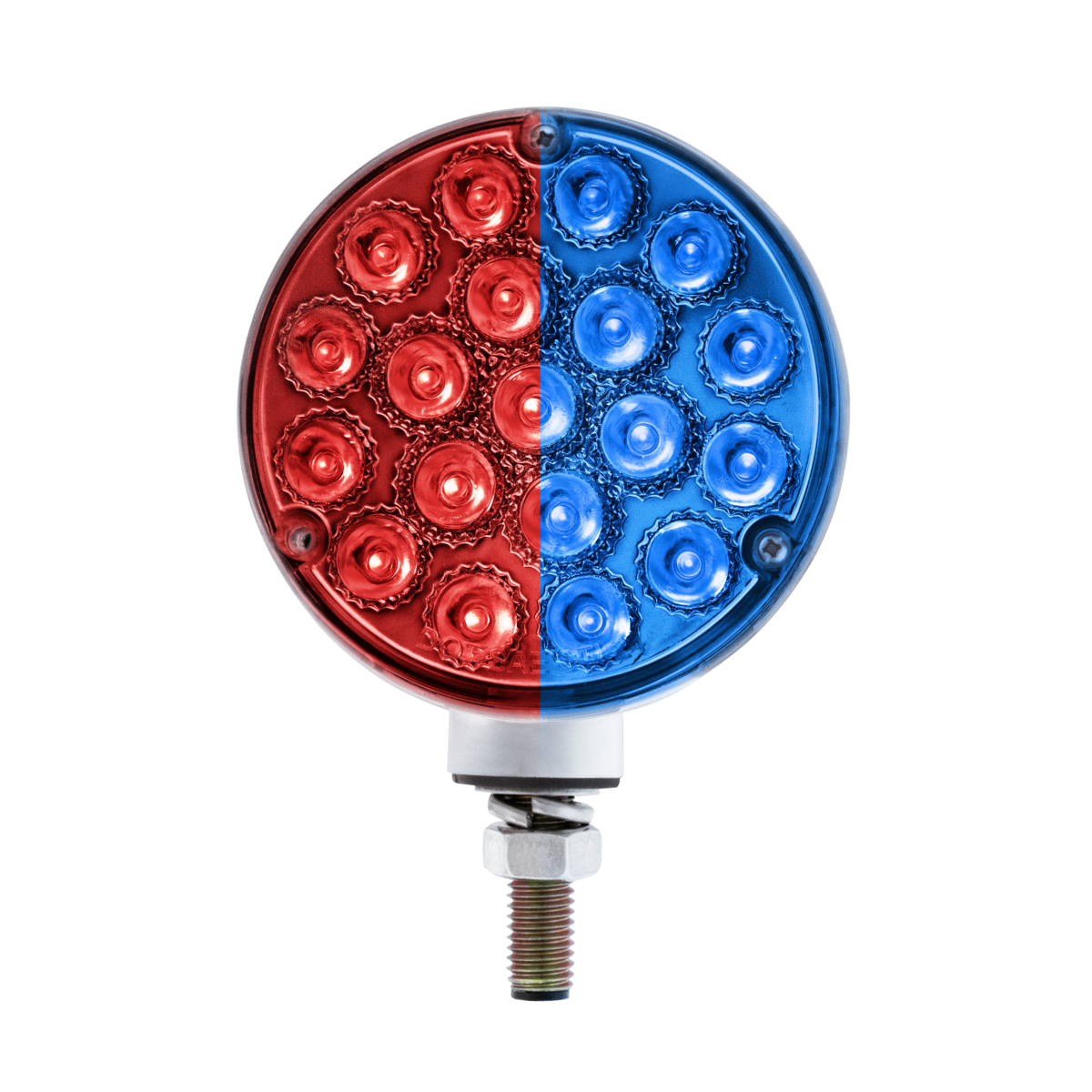 Double Fury Blue Auxiliary to Amber and Red Primary Dual Function 38 LED Reflector Double Face Turn Signal Light