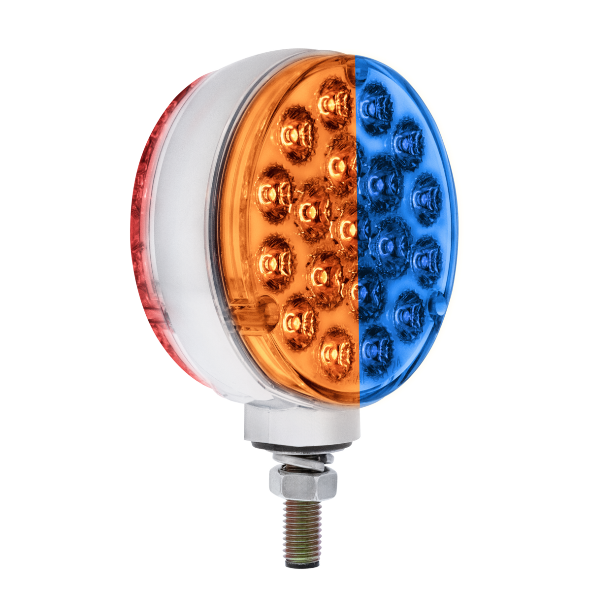 Double Fury Blue Auxiliary to Amber and Red Primary Dual Function 38 LED Reflector Double Face Turn Signal Light