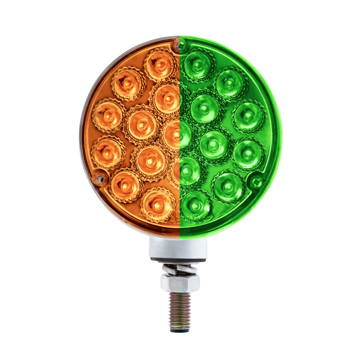 Double Fury Green Auxiliary to Amber and Red Primary Dual Function 38 LED Reflector Double Face Turn Signal Light