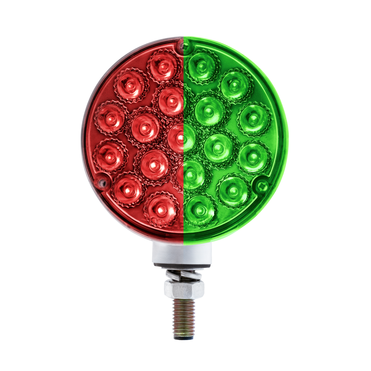 Double Fury Green Auxiliary to Amber and Red Primary Dual Function 38 LED Reflector Double Face Turn Signal Light