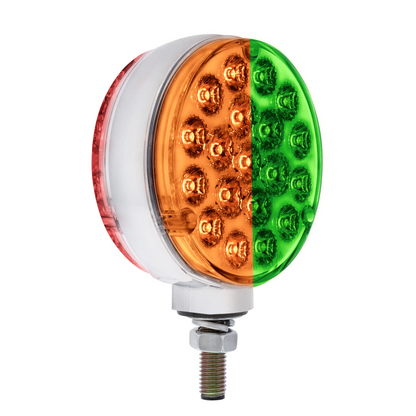 Double Fury Green Auxiliary to Amber and Red Primary Dual Function 38 LED Reflector Double Face Turn Signal Light