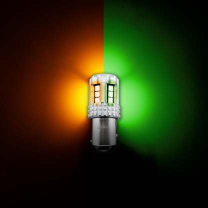 Double Fury High Power Amber to Green 18 LED 1157 Bulb