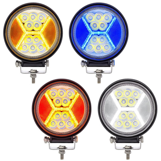 24 High Power LED 4 1/2" Round Work Light with "X" LED Light Guide