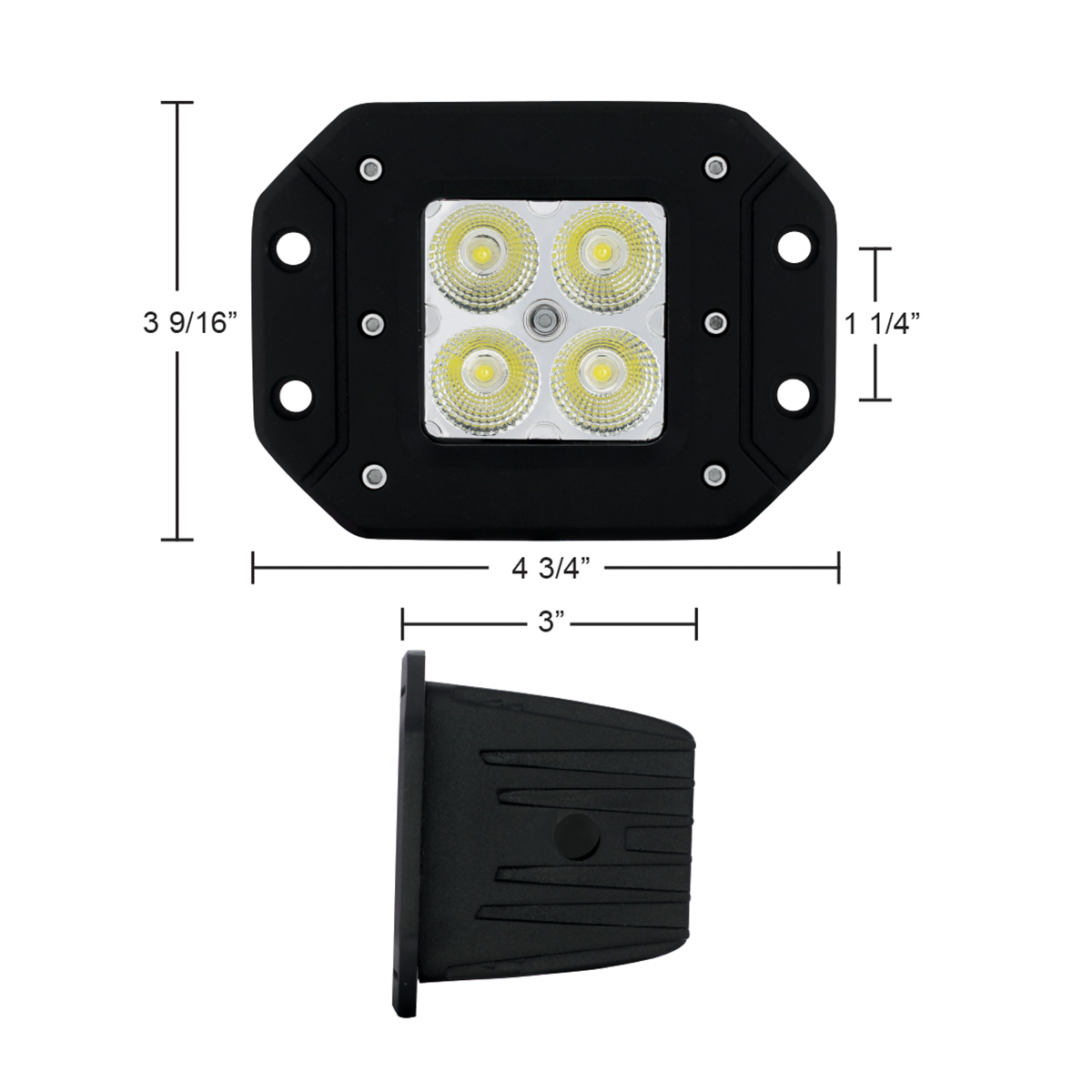 4 High Power LED Square Flange Mount Flood Work Light