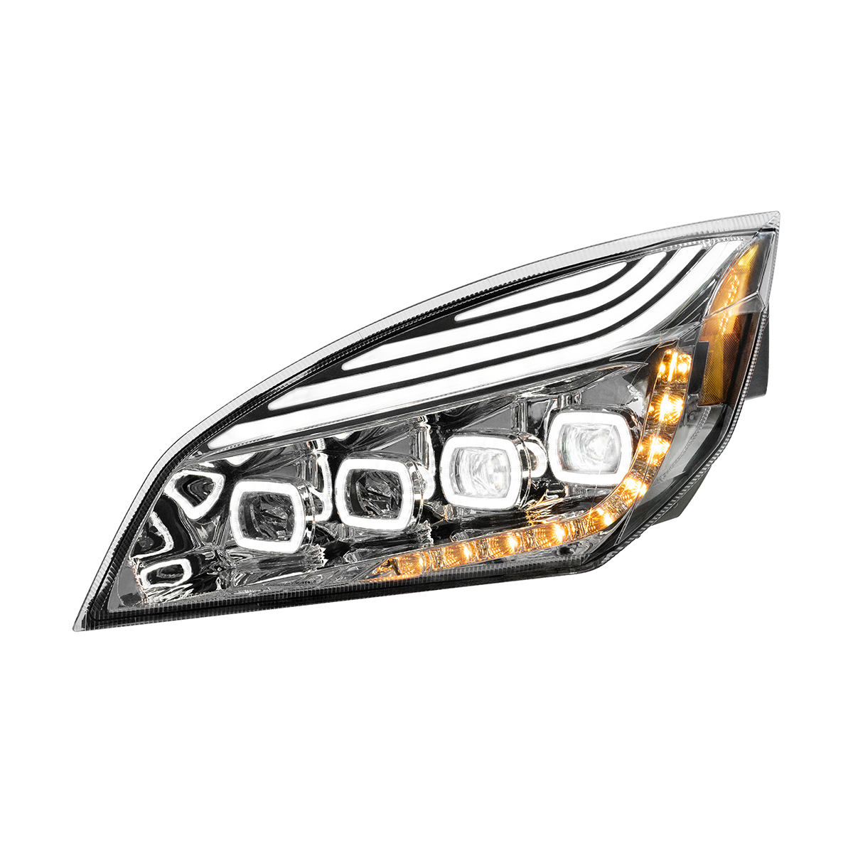 Freightliner Cascadia 2018-2024 Quad-LED Headlight with 15 LED Sequential Turn and 144 LED Daytime Running Light