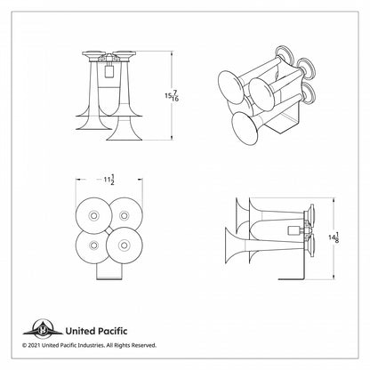 4 Trumpets Air Powered "Competition Series" Chrome Train Horn