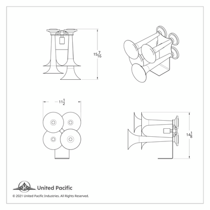 4 Trumpets Air Powered "Competition Series" Black Train Horn