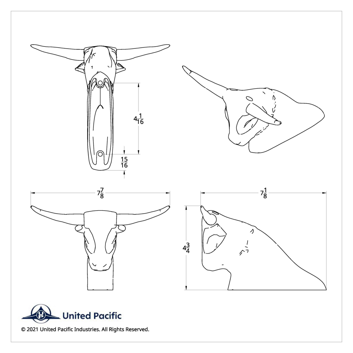Die-Cast Long Horn Bull Hood Ornament