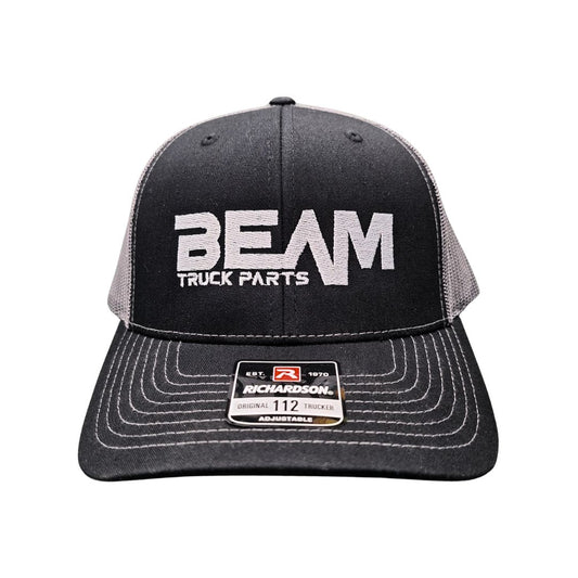 BEAM Truck Parts Black and Charcoal Richardson 112 Trucker Hat with Center BEAM Logo