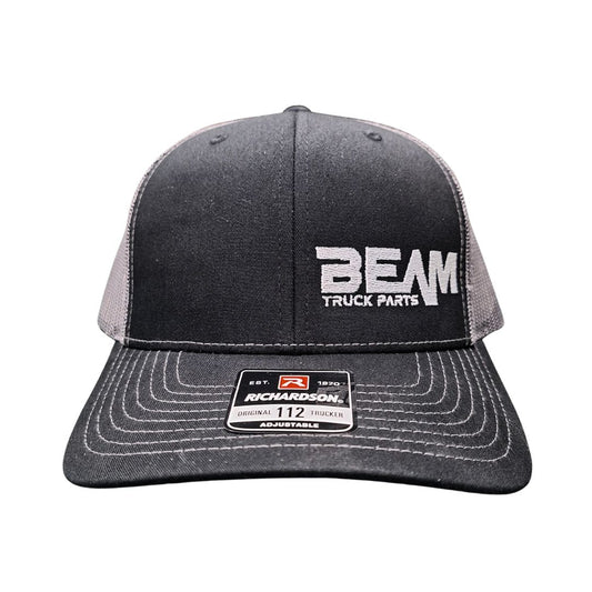 BEAM Truck Parts Black and Charcoal Richardson 112 Trucker Hat with Offset BEAM Logo