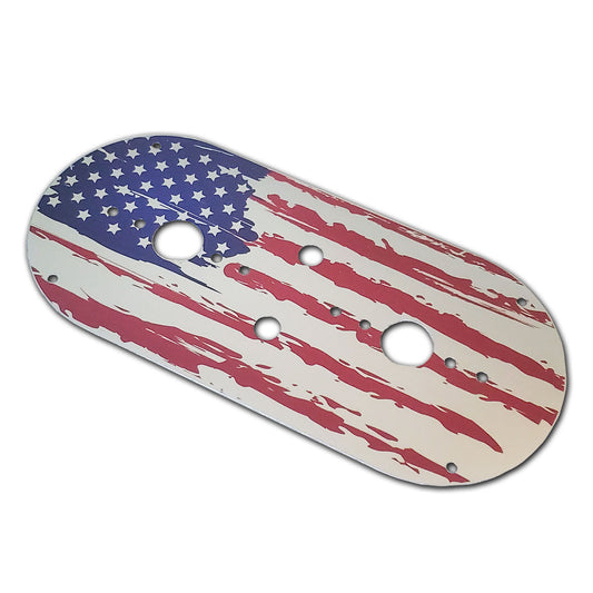 American Flag Stainless Steel Dome Light Plate with Full Radius Ends and 2 Watermelon Light Holes for Peterbilt and Kenworth