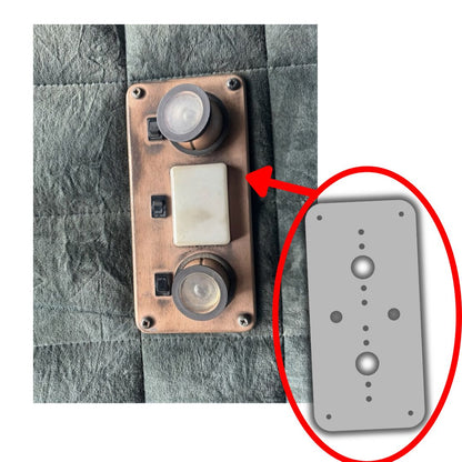 Stainless Steel Dome Light Plate with Radiused Corners and 2 Watermelon Light Holes for Peterbilt 359 Center Dome light