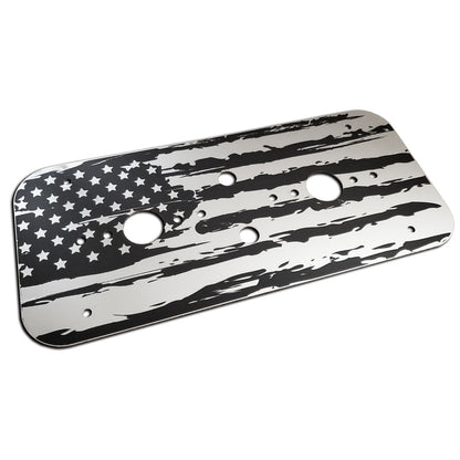 Black American Flag Stainless Steel Dome Light Plate with Radiused Corners and 2 Watermelon Light Holes for Peterbilt and Kenworth