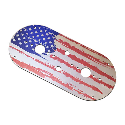 American Flag Stainless Steel Dome Light Plate with Full Radius Ends and 2 Watermelon Light Holes for Peterbilt and Kenworth