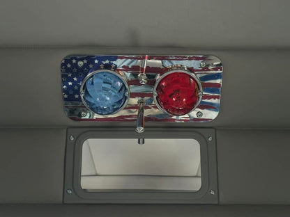 American Flag Stainless Steel Dome Light Plate with Radiused Corners and 2 Watermelon Light Holes for Peterbilt and Kenworth