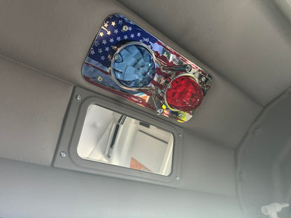 American Flag Stainless Steel Dome Light Plate with Radiused Corners and 2 Watermelon Light Holes for Peterbilt and Kenworth