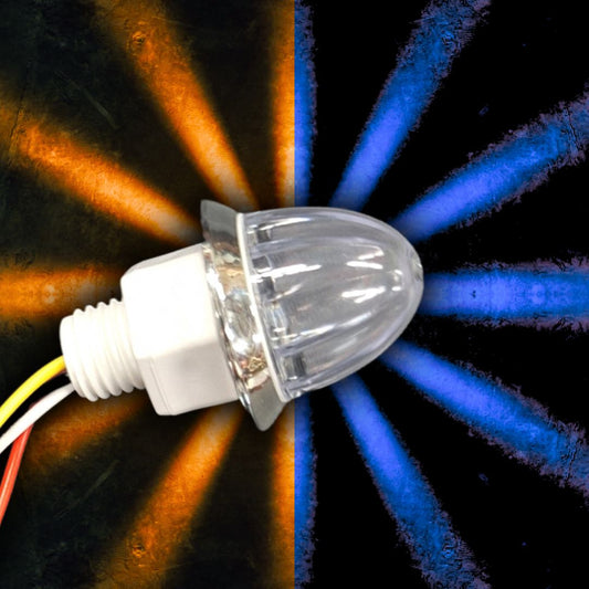 LOADED Series Mini Starburst Dual-Color Amber to Blue 1 1/8" LED with Clear Lens