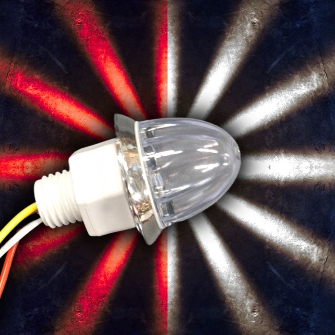 LOADED Series Mini Starburst Dual-Color Red to White 1 1/8" LED with Clear Lens